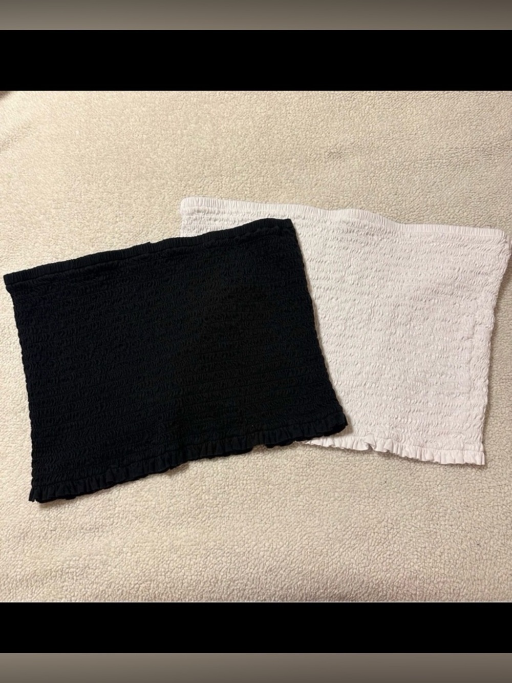 J.Crew Broken-in Jersey Strapless Smocked Crop Top Bundle Black White